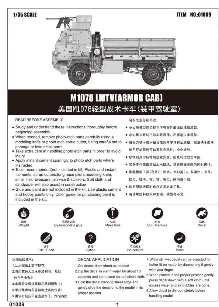 Trumpeter 01009 Modellbausatz M1078 LMTV (Armor CAB)