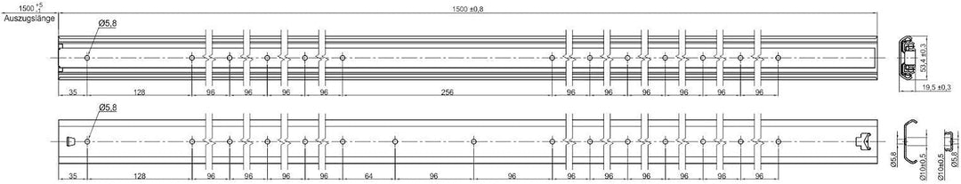 SOTECH 1 Paar Vollauszüge KV1-100-H53-L800-NF 800 mm Korpusschienen belastbar bis 116 Kg