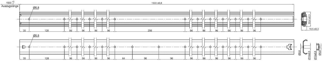 SOTECH 1 Paar Vollauszüge KV1-100-H53-L800-NF 800 mm Korpusschienen belastbar bis 116 Kg