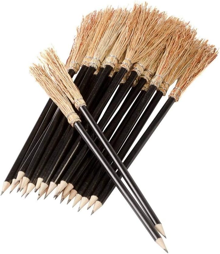 Mendi 25 Bleistifte Besen Schwarz Holz 24 cm mit Hexenbesen für Fantasy und Events Partys Geschenke