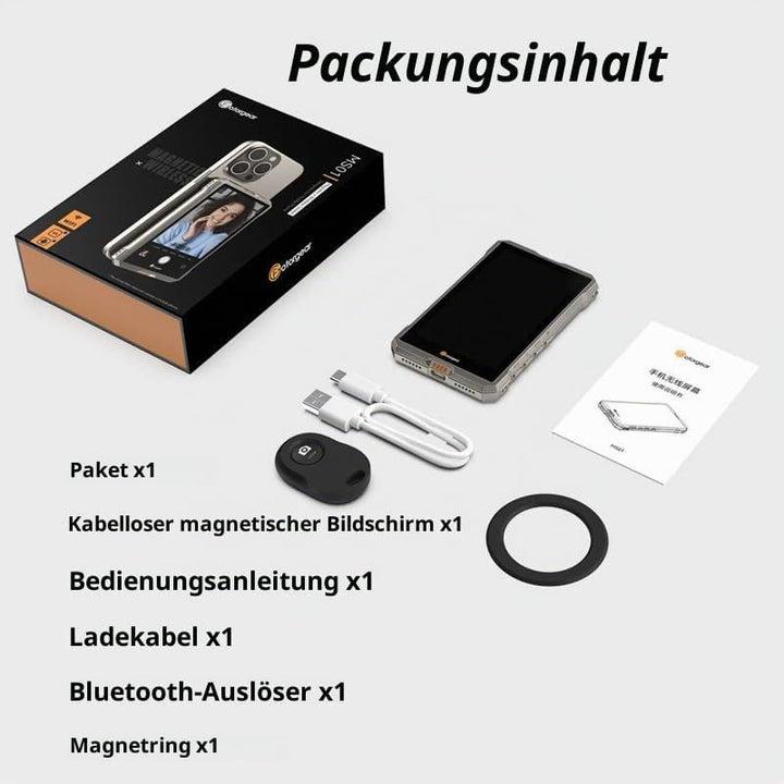 Fotorgear MS01 Selfie-Monitor-Bildschirm, kabelloses magnetisches 3,97-Zoll-Rückkamera-Display und S