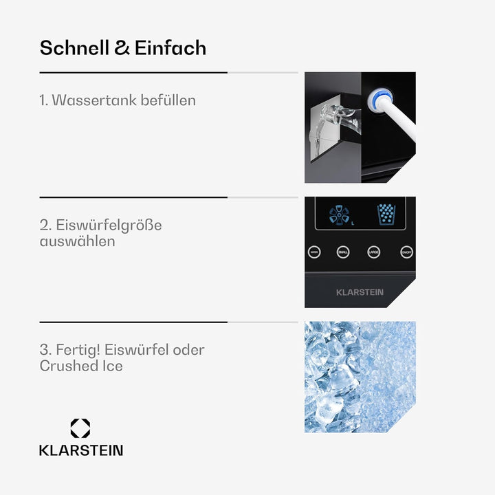 Klarstein Eiswürfelmaschine für Zuhause Camping Gastro, Schnelle Mini-Eiswürfelmaschine Klein, Profi