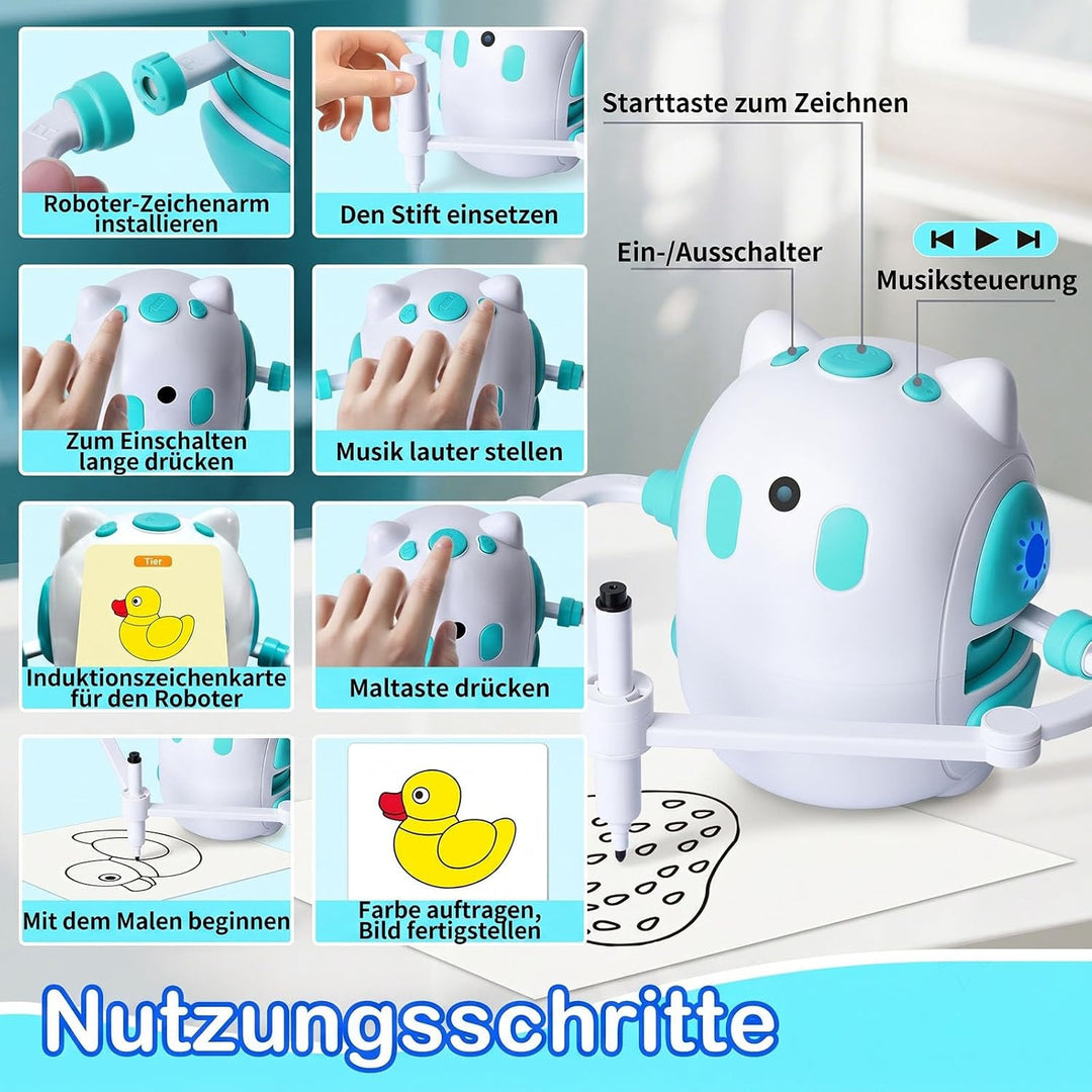 Zeichenroboter für Kinder 150 Lernkarten mit Sprachführung Montessori Malzeug Jungen & Mädchen 3-8 J
