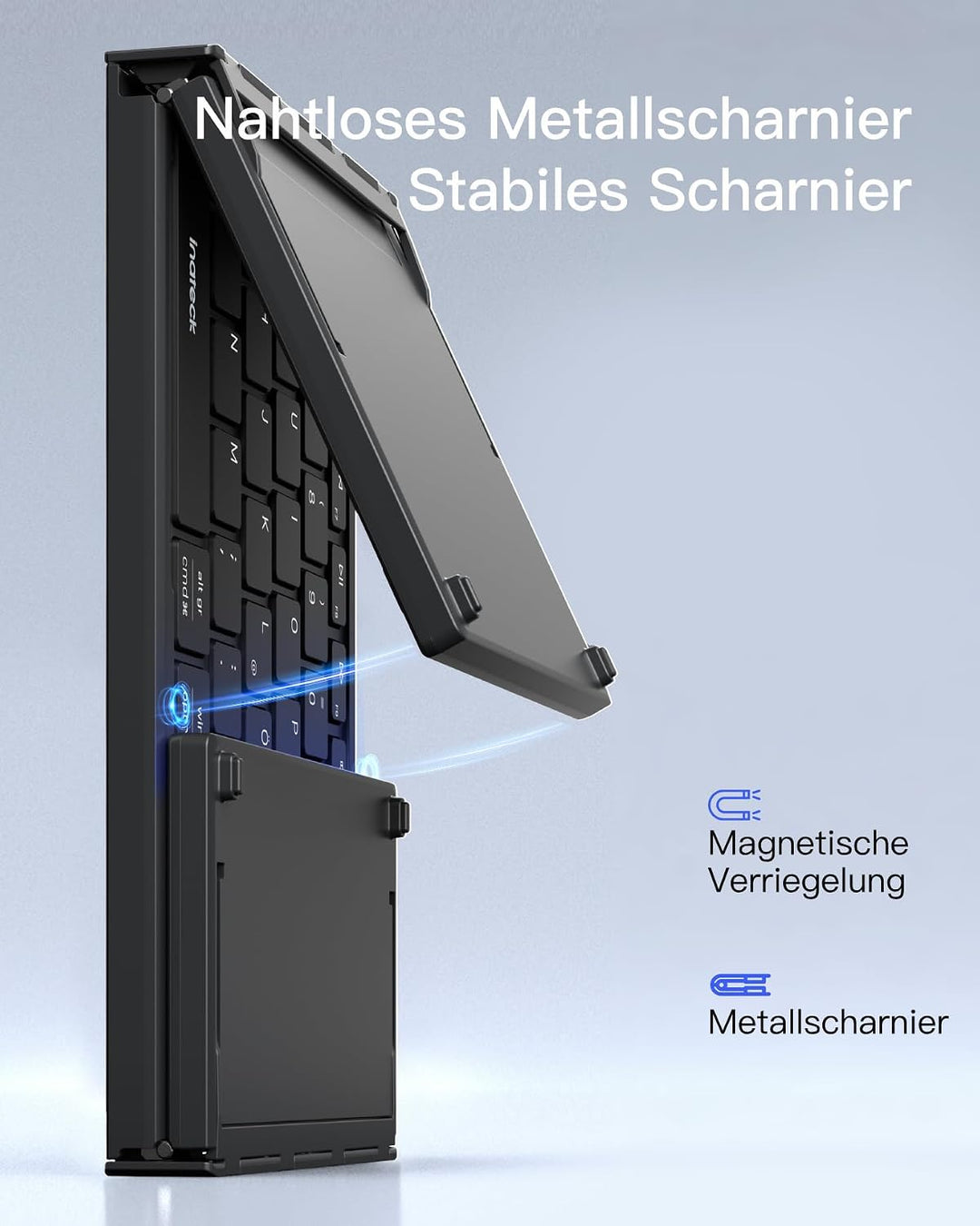 Inateck tragbare Bluetooth-Falttastatur, Tastatur Maus Set | 3 Bluetooth-Kanäle, Ziffernblock, tragb