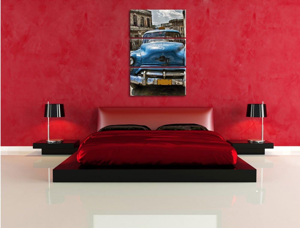 Pixxprint Blaue Schönheit in Cuba 3Teiler 120x80 cm Leinwandbild Wandbild Kunstdruck