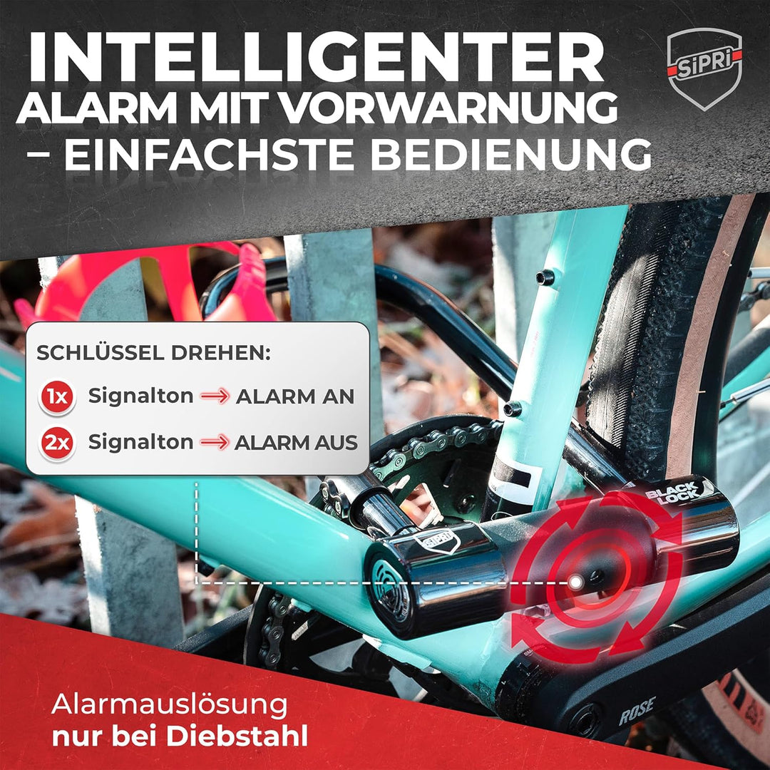 SIPRI® Fahrradschloss mit Alarm 120 dB | Gehärtetes Bügelschloss für E-Bike | E-Scooter & Motorrad |