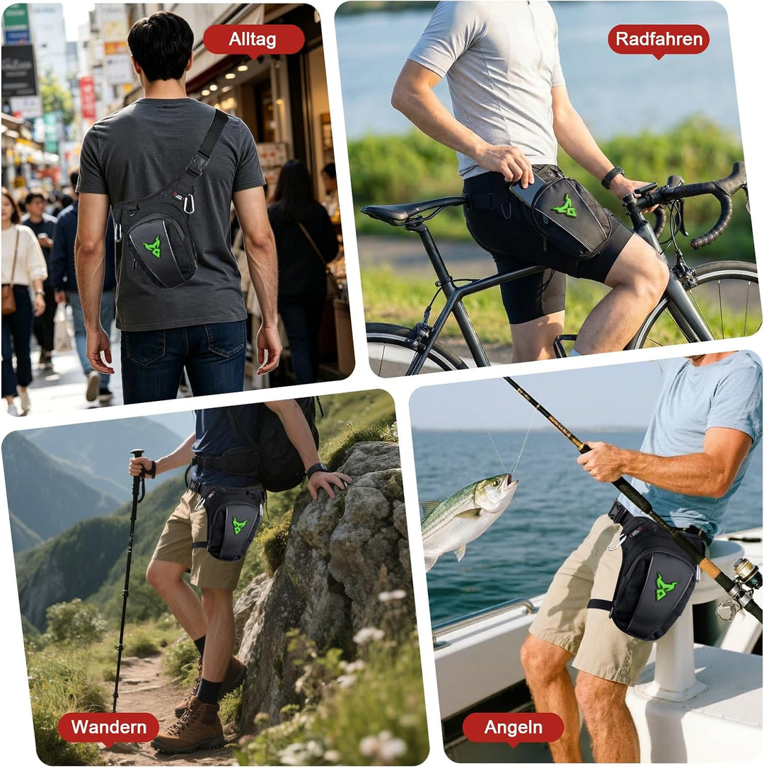 MIGHTYDUTY Motorrad Beintasche Herren Erweiterbar Oberschenkeltasche Hüfttaschen schwarz Gürteltasch