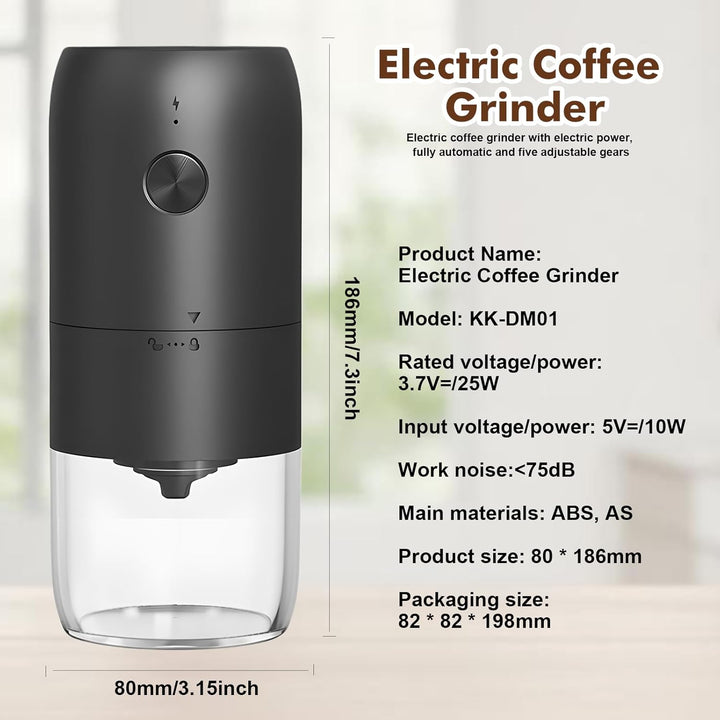 Kaffeemühle Elektrisch, Elektrische Kaffeemühle, Wiederaufladbare Kaffeemühlen mit 5 Einstellbaren M
