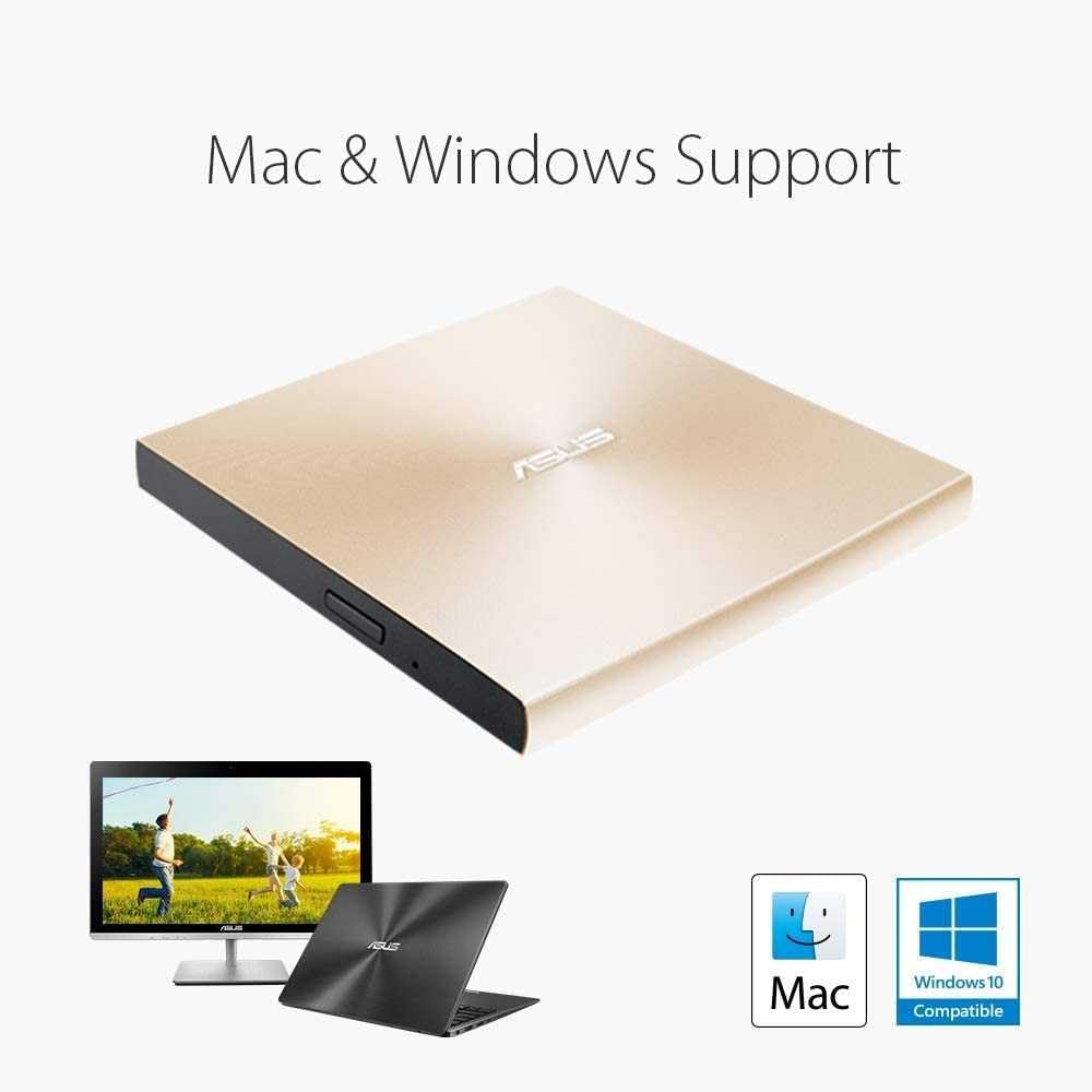 ASUS ZenDrive U9M Schwarz – USB 2.0/USB-C Slim Externer DVD-Brenner Optische Disc 8X Speed Re-Writer