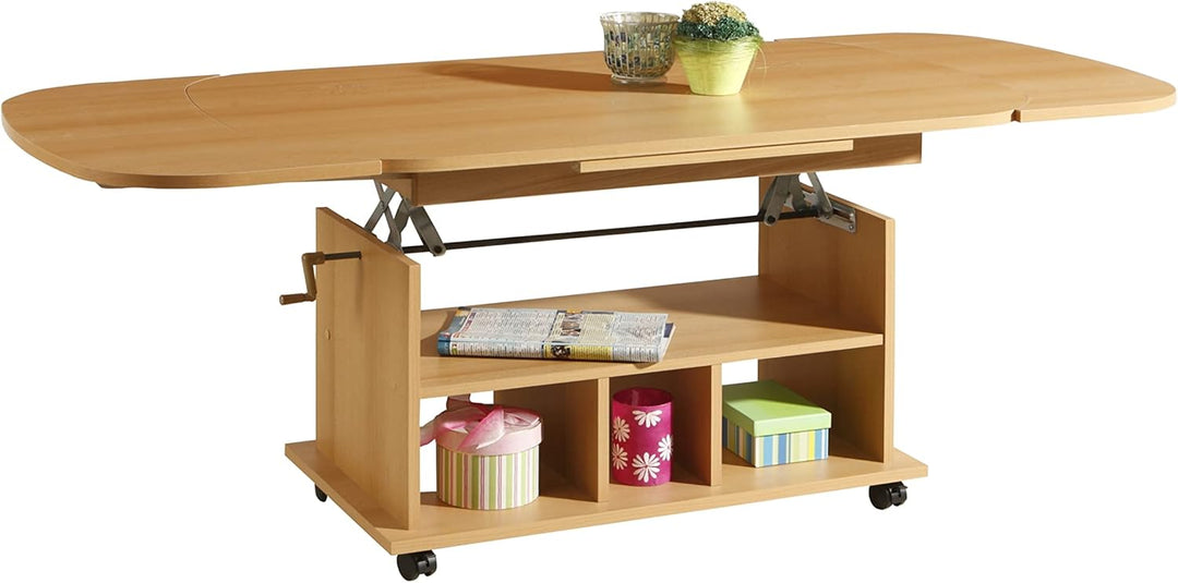 Hela Tische, Funktionscouchtisch Babsi, Holzwerkstoff melaminbeschichtet, Buche, höhenverstellbar 53