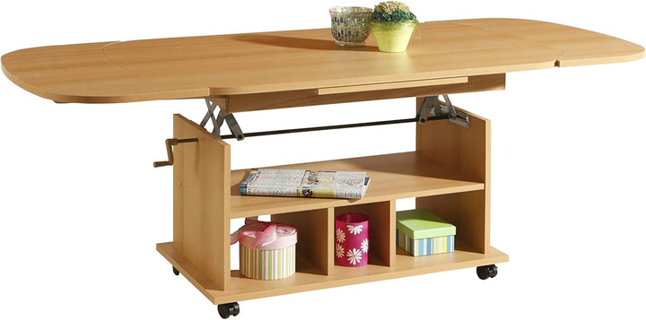 Hela Tische, Funktionscouchtisch Babsi, Holzwerkstoff melaminbeschichtet, Buche, höhenverstellbar 53