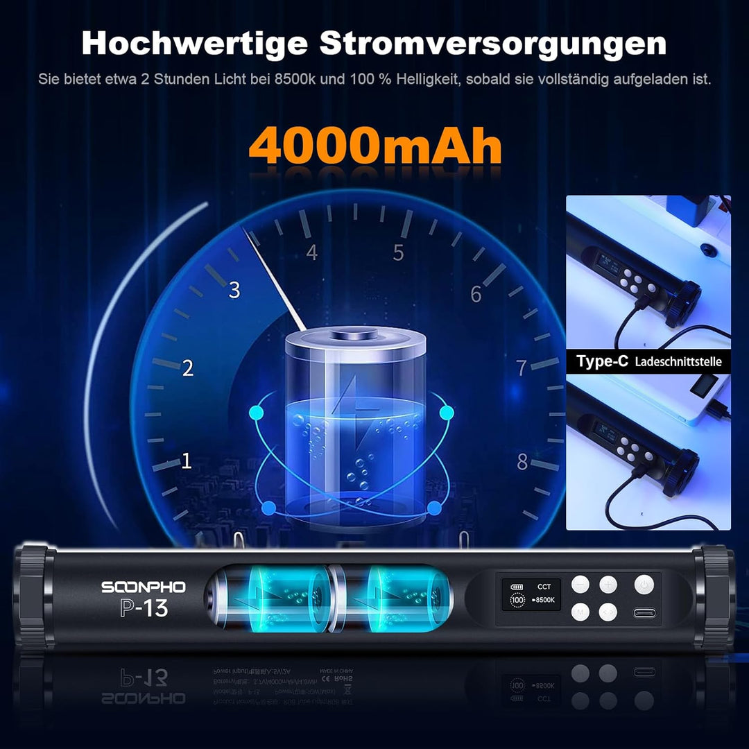 Soonpho 4Pack P13 RGB LED Video licht Stick handgehaltene Tube Lichter Rohr-Videoleuchte mit Stativ
