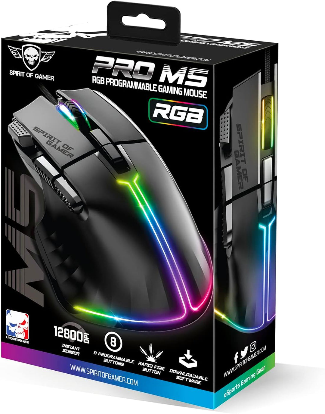 SPIRIT OF GAMER | Gaming Maus PC mit 12800 DPI | RGB Maus mit 8 Programmierbaren Tasten darunter 1 R
