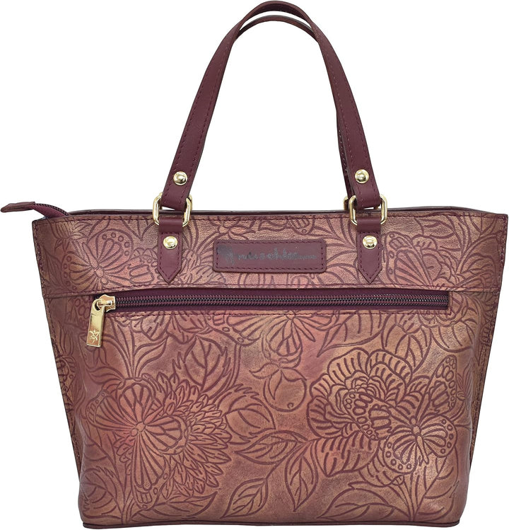 Anuschka Women's Echtleder Medium Tote - Handbemalte Handwerkskunst Tooled Butterfly Wine, Tooled Bu