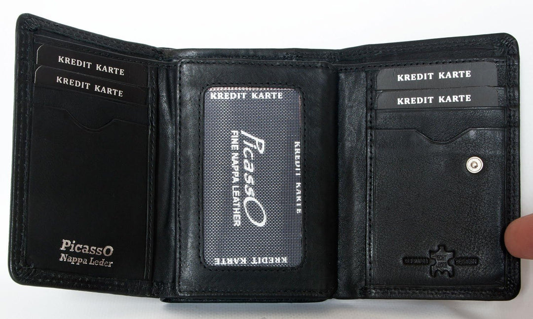 Schwarz Kompakte Brieftasche Picasso Aus Hochwertigem Nappaleder