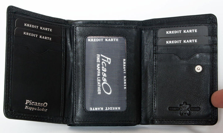 Schwarz Kompakte Brieftasche Picasso Aus Hochwertigem Nappaleder