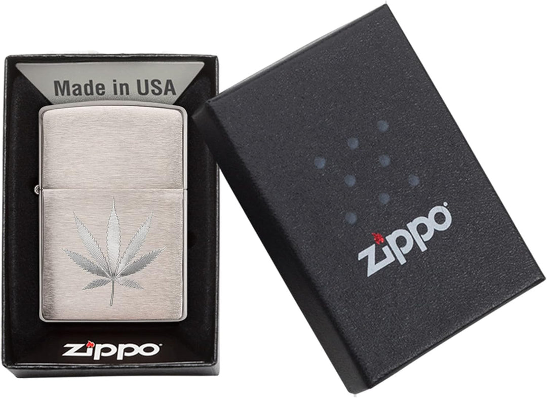 Zippo – Leaf Design Engraved, Chrome Brushed – Benzin Sturm-Feuerzeug, nachfüllbar, in hochwertiger