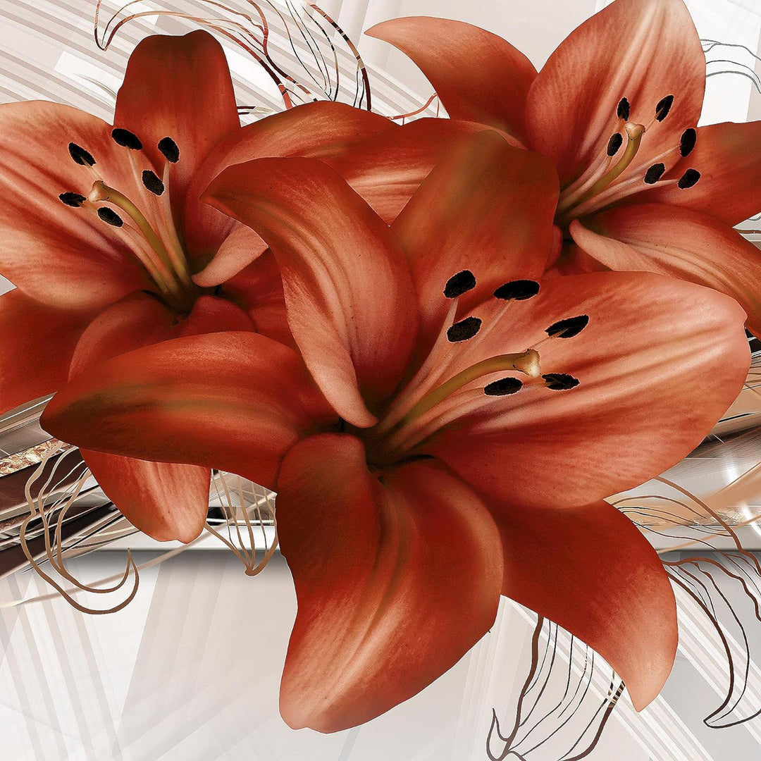 Runa Art - Bilder Blumen Lilien 200 x 100 cm 5 Teilig XXL Wanddekoration Design Beige Braun 008751b