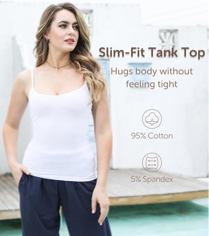 Comfneat Damen 4-Pack Spaghetti Tops Slim-Fit Verstellbare Träger Camisole Baumwolle Elasthan Unterh