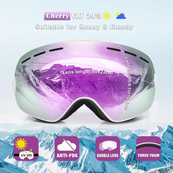 EXP VISION Snowboard Skibrille für Herren Damen Jugend, 100% UV400 Schutz Anti Beschlag über der Bri