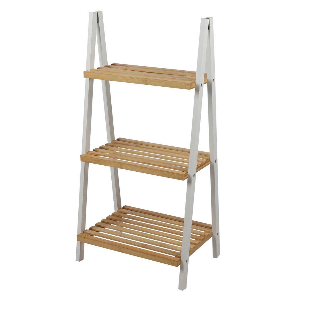Generisch Badregal Bambus mit 3 Ablagen - Standregal Pyramide aus natürlichem Holz Leiterregal Stufe