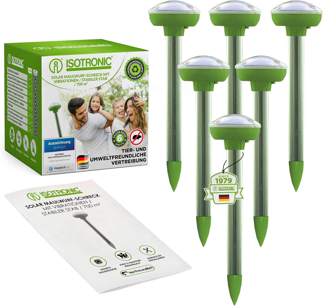 ISOTRONIC Solar Maulwurfschreck 6er Set Wühlmausfrei Wühlmausschreck Wühlmausvertreiber Wühltierfrei