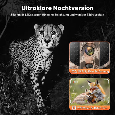Solareye WLAN Wildkamera mit Handyübertragung App, 2,7K 48MP Wildkamera mit Bewegungsmelder Nachtsic