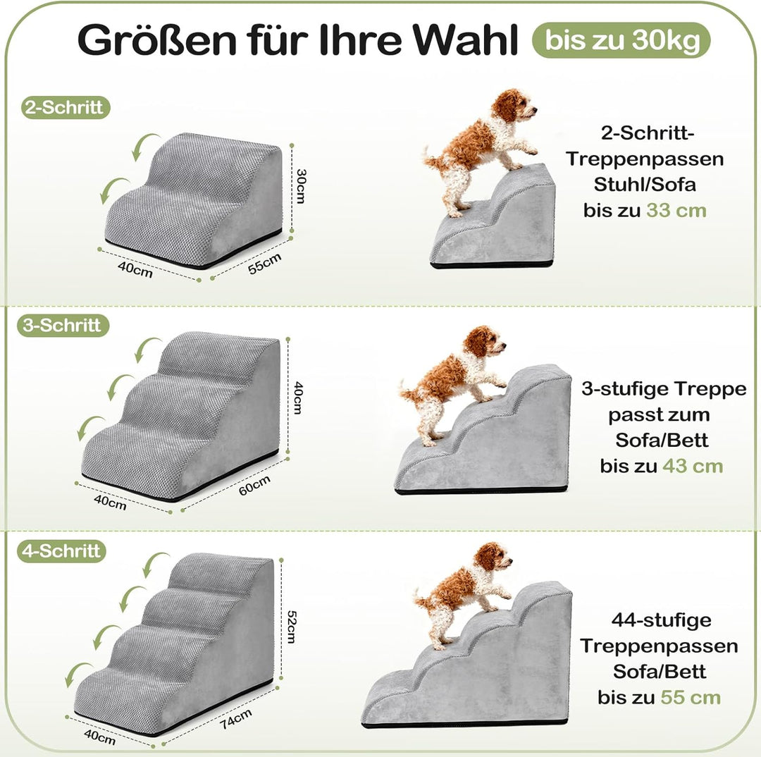 Hundetreppe für Kleine Hunde, 3 Stufen 40cm hoch Haustiertreppe für Couch aus Hochdichtem Schwamm, f