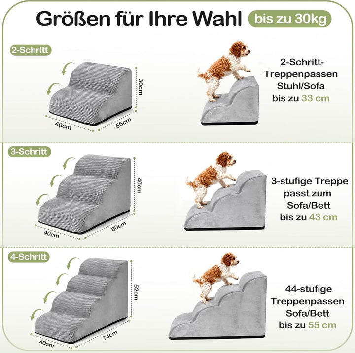Hundetreppe für Kleine Hunde, 3 Stufen 40cm hoch Haustiertreppe für Couch aus Hochdichtem Schwamm, f