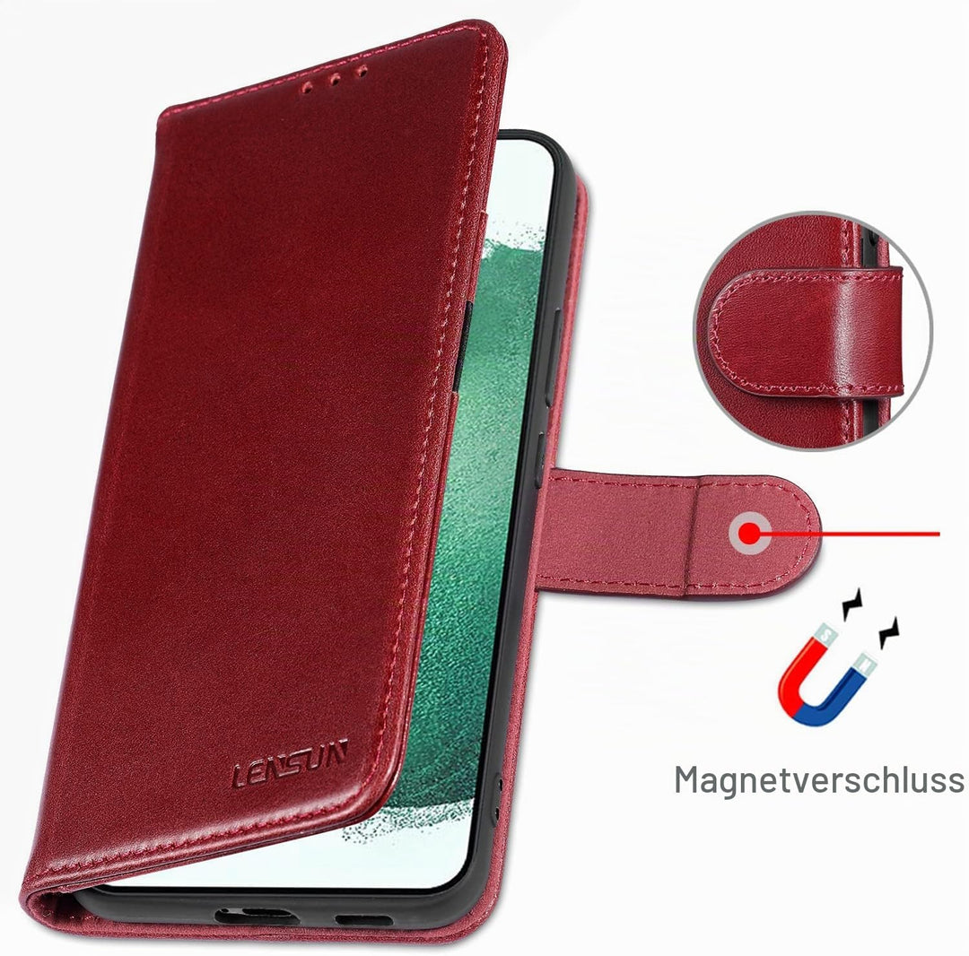 LENSUN Echtleder Hülle für Samsung Galaxy S22 Plus, Handyhülle [Echtes Leder][Magnetverschluss][RFID