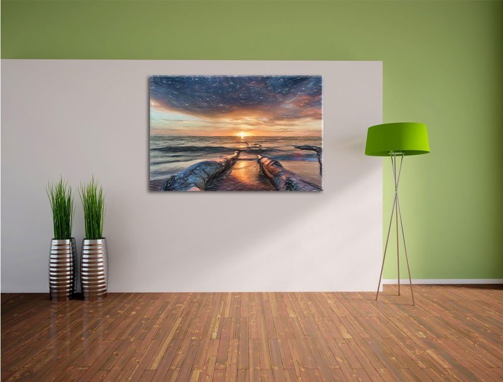 Pixxprint Strand / 100x70cm Leinwandbild bespannt auf Holzrahmen/Wandbild Kunstdruck Dekoration, 100