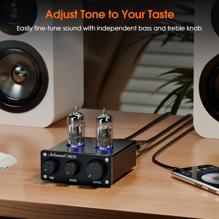 Nobsound Mini HiFi Röhren Vorverstärker: Stereo Audio Preamp der Klasse A mit Bass- und Höhenregelun