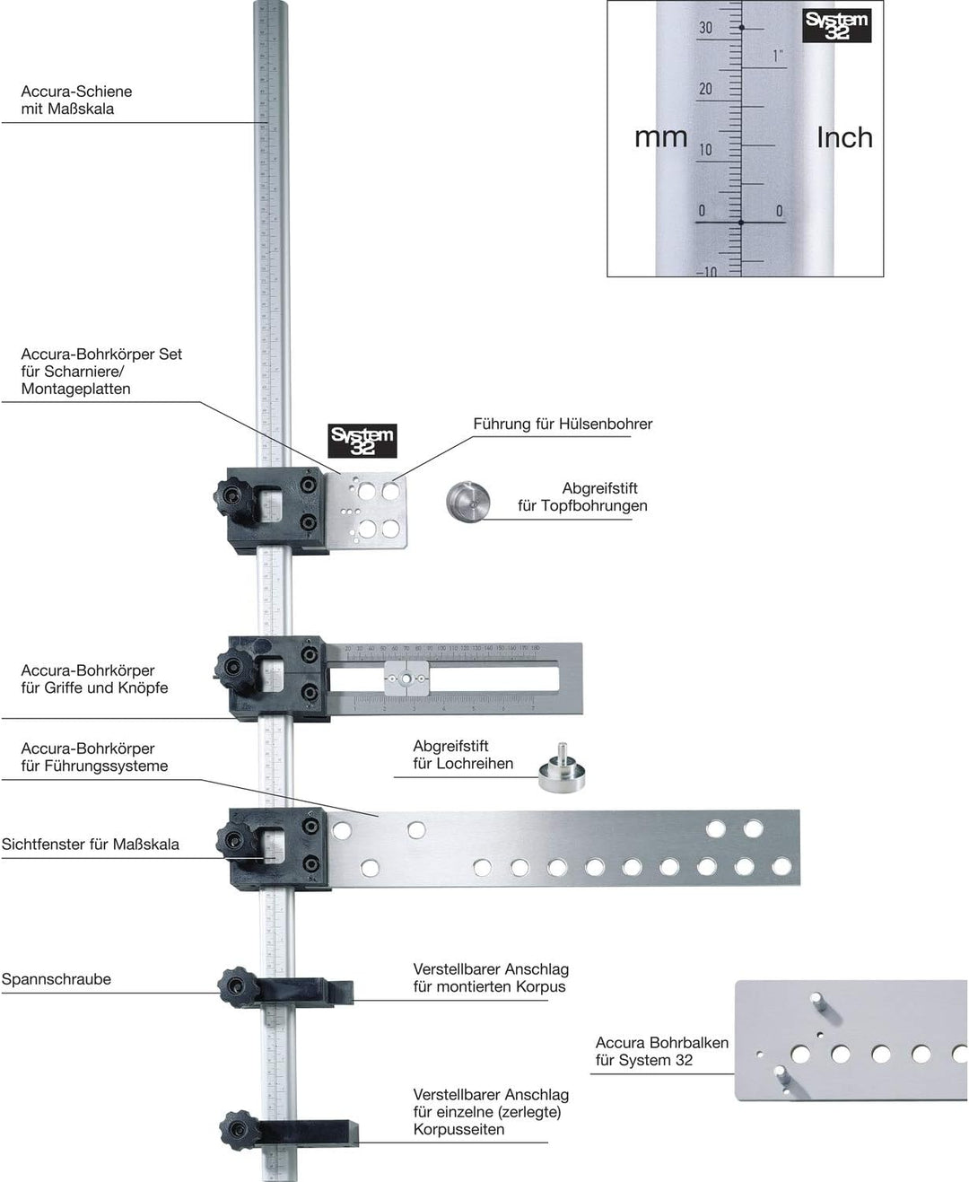 Hettich ACCURA Bohrbalken-Aluminium, 10573