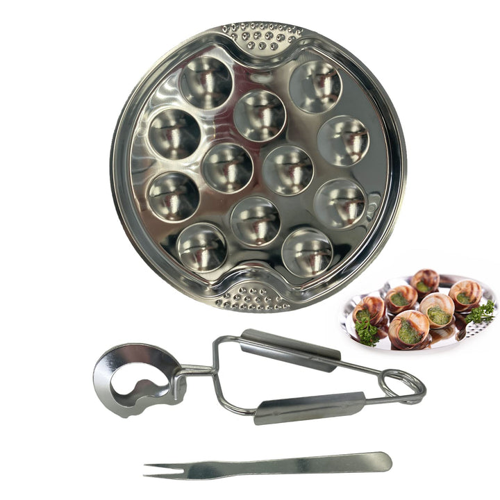 3 Stücke Schneckenteller Meeresfrüchte Werkzeug Set Schneckenpfanne Speisenteller mit Zange Gabel mi