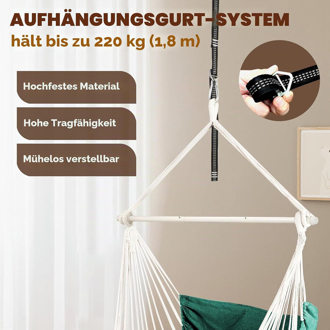 Chihee Hängesessel Hängende Schaukel 2 Kissen Enthalten,Langlebige Spreizstange Hängesessel aus Baum