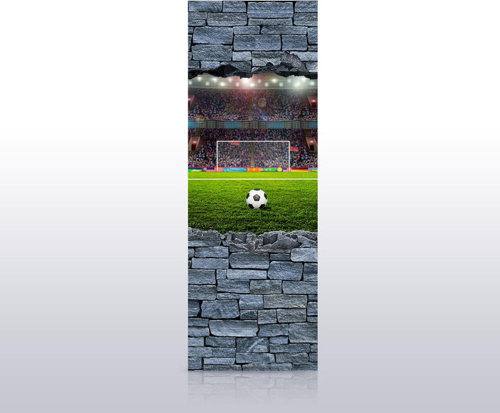 wandmotiv24 Türtapete 3D Fussballfeld - grobe Steinmauer 70 x 200cm (B x H) - Dekorfolie selbstklebe