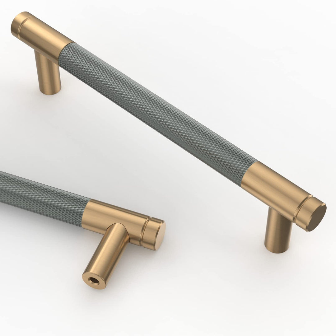 Amerdeco 10 Stück Gerändelte Schrankgriffe Goldgrau Griffe Möbel Möbelgriffe 128mm Lochabstand Türgr