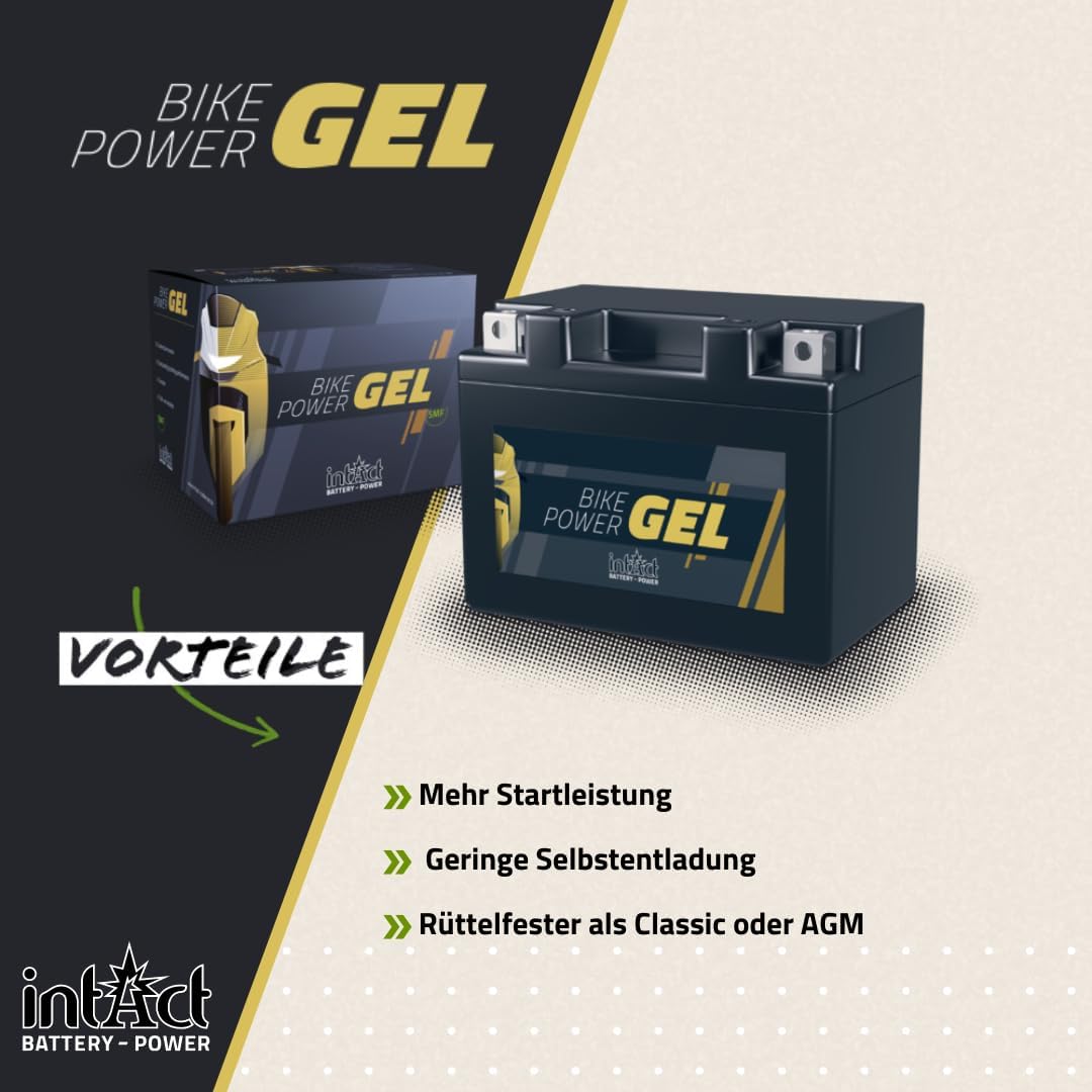 intAct - GEL MOTORRADBATTERIE Bike-Power GEL12-4A-BS. Ersetzt YTR4A-BS. Motorradbatterie 12V 2,5Ah 6