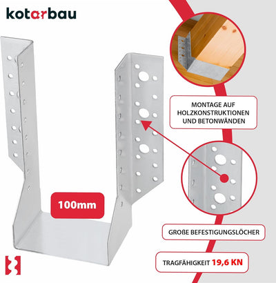 KOTARBAU® 10er Set Balkenschuh Typ A 100 mm Holzbalkenverbinder Balkenverbinder Verbinder für Baukon