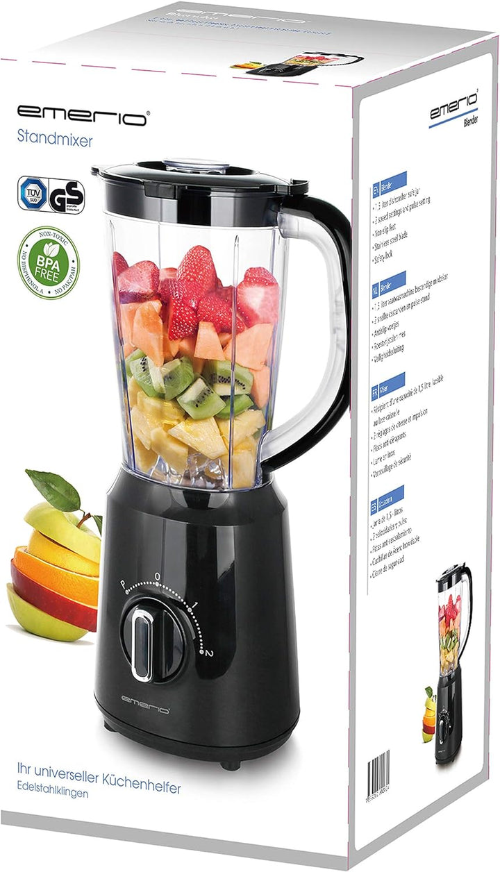 Emerio Standmixer BPA frei Crush Ice Funktion 1.5l Behälter 2 Geschwindigkeiten + Pulse Funktion Mes