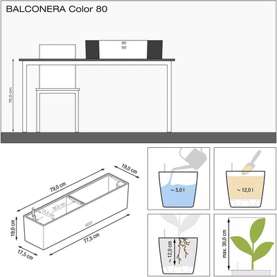 Lechuza BALCONERA Color 80 Selbstwässernder Übertopf aus Kunststoff für drinnen und draussen, Blumen