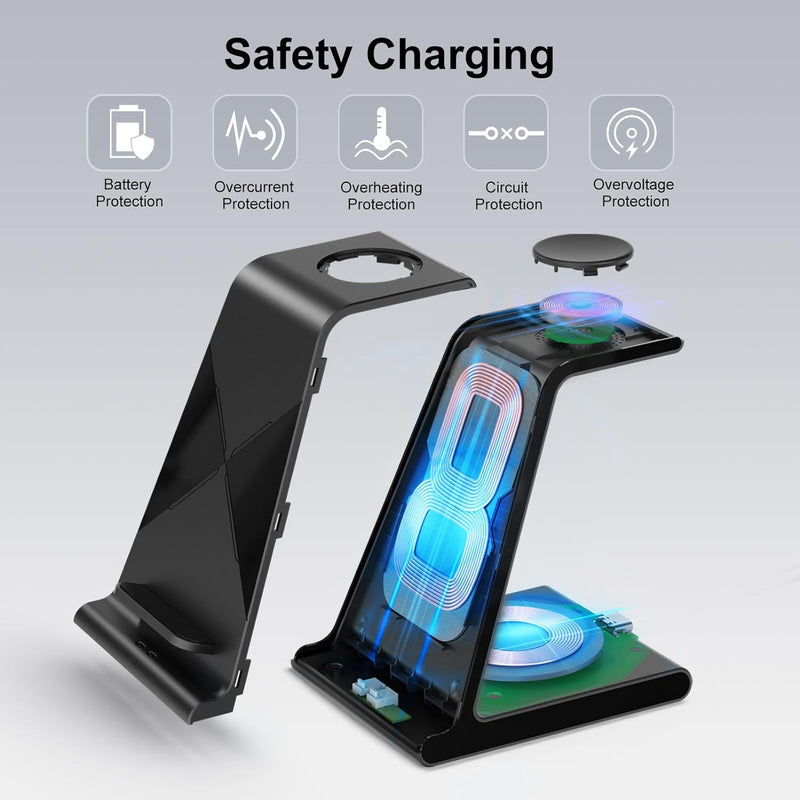 leChivée Induktive Ladestation,3 in 1 Fast Wireless Charger 15W Kabelloses Ladegerät Ständer kompati