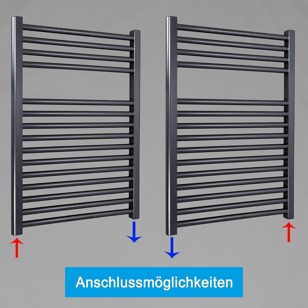 Heizkörper Badheizkörper Handtuchwärmer mit Seitenanschluss unten anthrazit (764 x 400 mm) (290 Watt