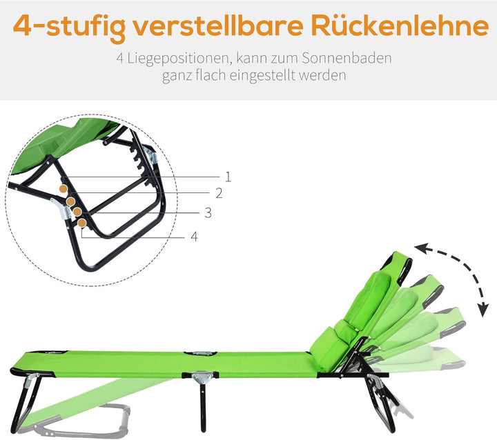 Outsunny Sonnenliege klappbar Gartenliege mit Gesichtsloch, Kopfkissen, Liegestuhl mit 4-Fach verste