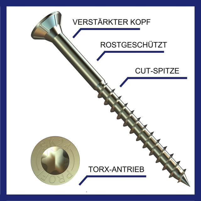 Spanplattenschraube PROFI Senkkopf verzinkt rostgeschützt - SPL PROFI SK VZ TORX - 6,0 x 260 (5 Stüc