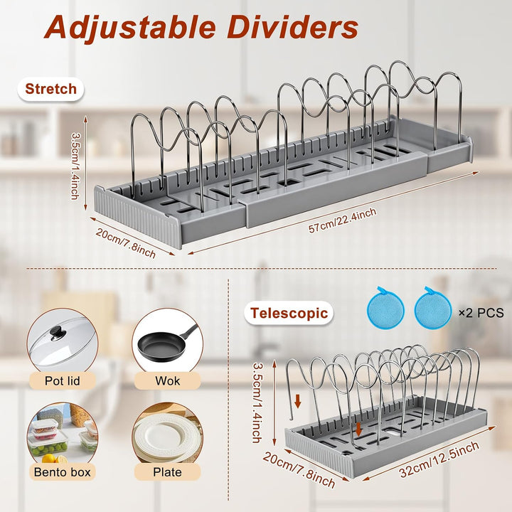 Topfdeckelhalter mit 7 Verstellbaren Fächern, Strecken 32-57cm | Topfdeckel Organizer Skalierbar Dec