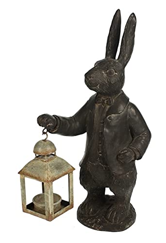Meander - 37T656 - Kerzenhalter, Hase mit Laterne, für Teelicht, 14,5x15x33cm, Hase: Polyresin, Lamp