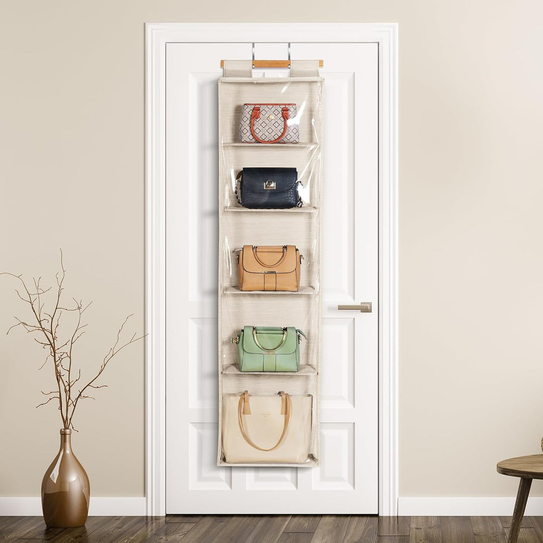 Syeeiex Staubdicht hängende Handtaschen Organizer mit Reissverschluss, extra grosse 5 klare Taschen