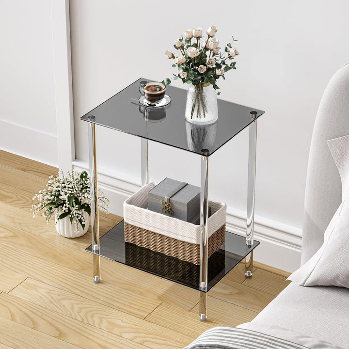 Beistelltisch Glas Eckig Nachttisch Transparent Glastisch Mobiler Couchtisch 2 Ablagen Glasregal Woh