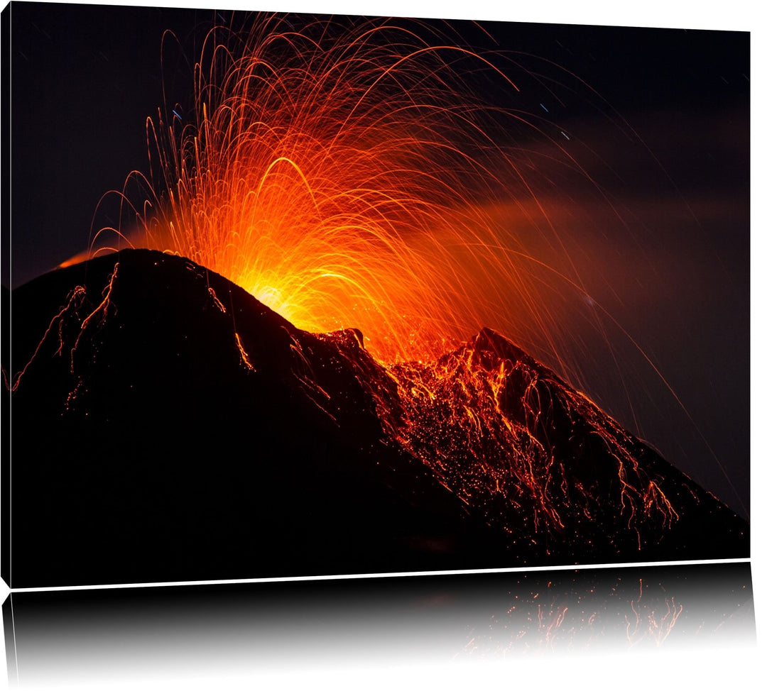 Dark Bedrohlicher Vulkanausbruch Format: 120x80 auf Leinwand, XXL riesige Bilder fertig gerahmt mit